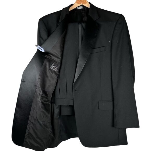 Jos. A. Bank Black Wool Blazer Pants Two Piece Tuxedo Suit Set Men’s Size 44L - Picture 1 of 13